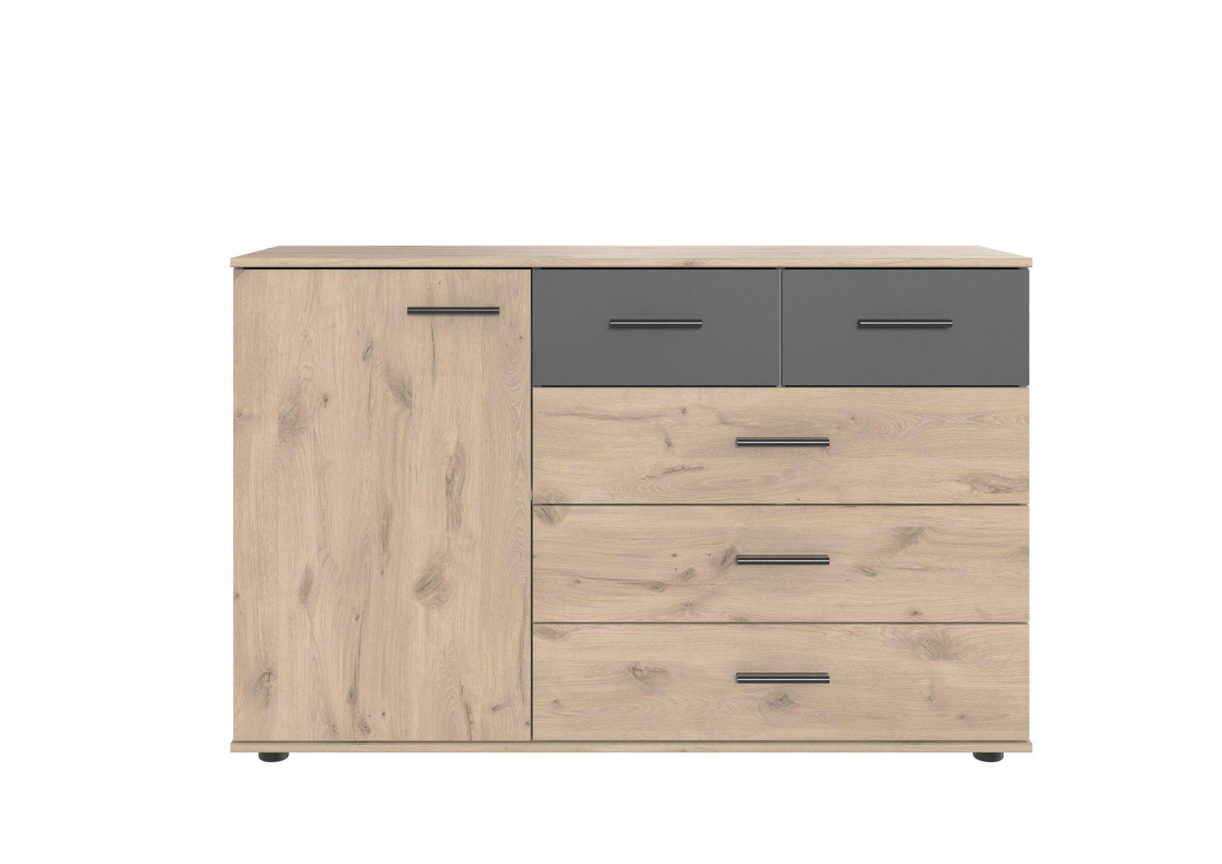 SIDEBOARD  130/83/41 cm 4 Schublade(n)  - Eichefarben/Schwarz, KONVENTIONELL, Holzwerkstoff/Kunststoff (130/83/41cm) - Boxxx