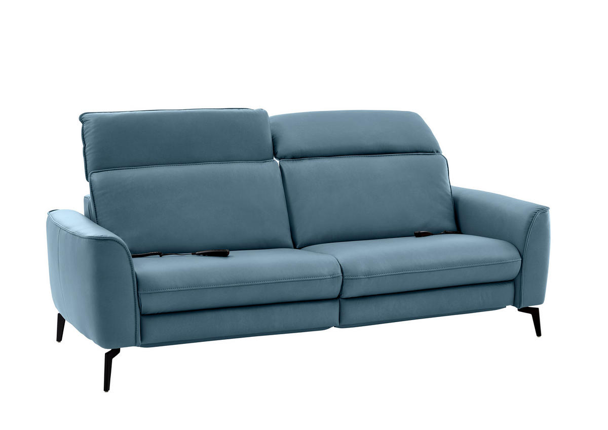 3-SITZER-SOFA in Echtleder Hellblau  - Schwarz/Hellblau, Natur, Leder/Metall (222/81/110cm) - Valdera