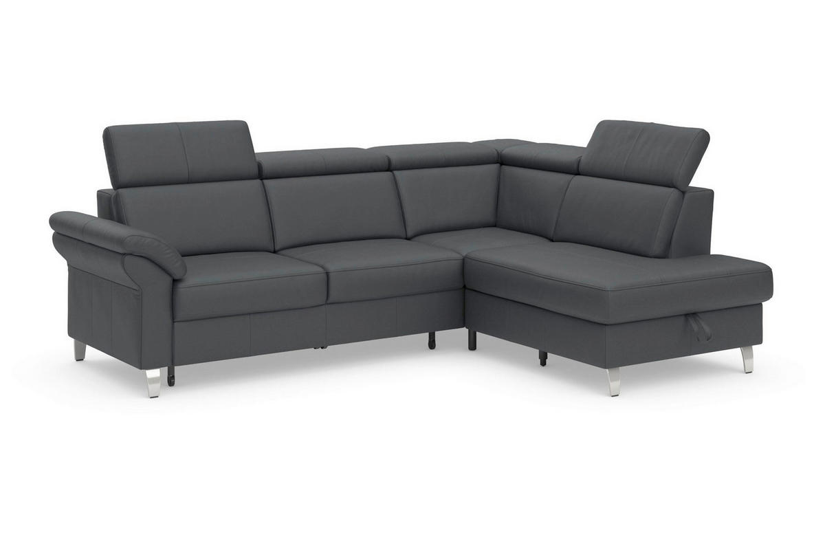 ROHOVÁ SEDAČKA, textil, koža, čierna - čierna/chrómová, Basics, kov/koža (245/194cm) - Sit & More