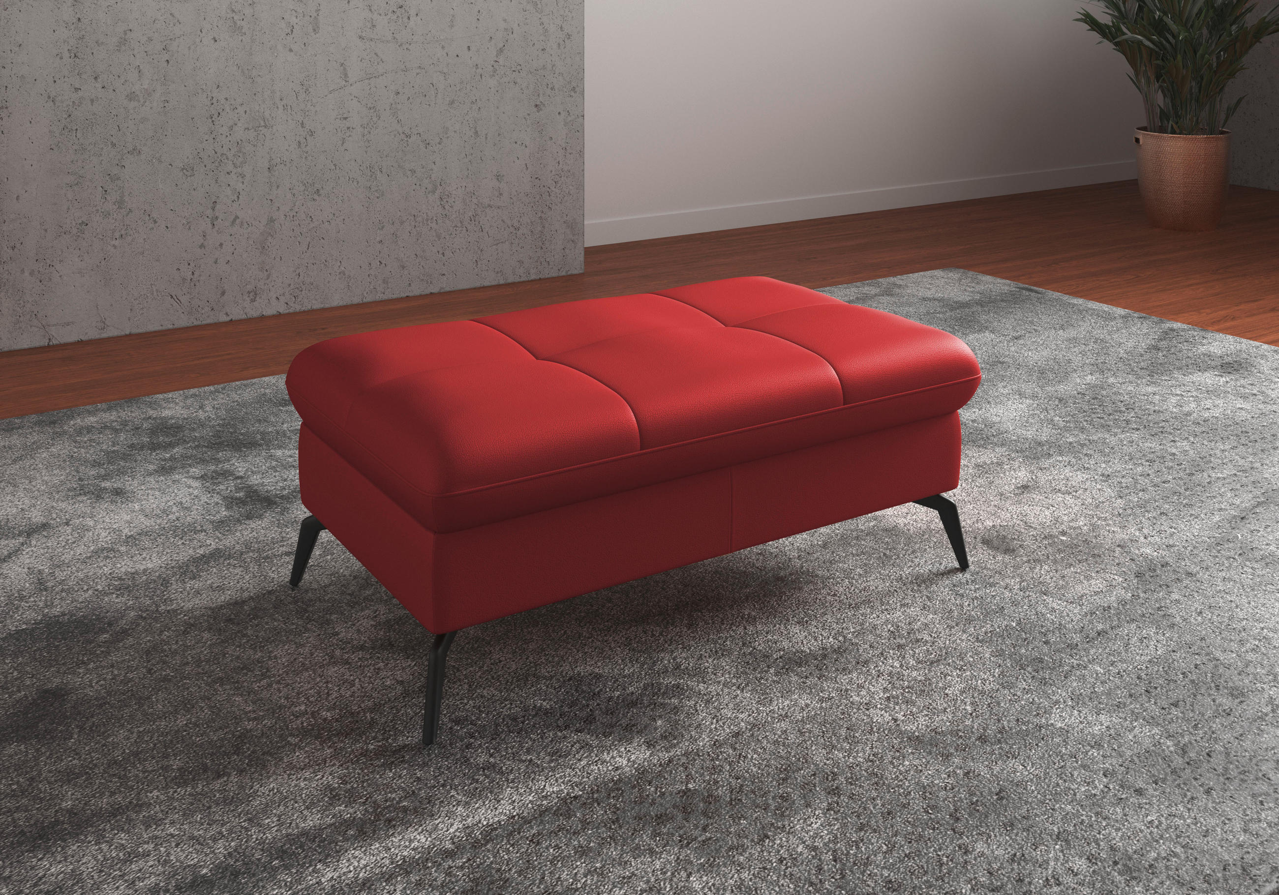 HOCKER in Leder Rot  - Rot/Schwarz, Konventionell, Leder/Metall (102/47/69cm) - Sit & More