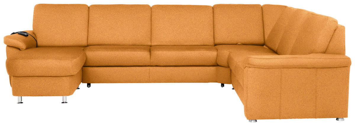 WOHNLANDSCHAFT in Flachgewebe Currygelb  - Chromfarben/Currygelb, KONVENTIONELL, Textil/Metall (163/336/240cm) - Beldomo System