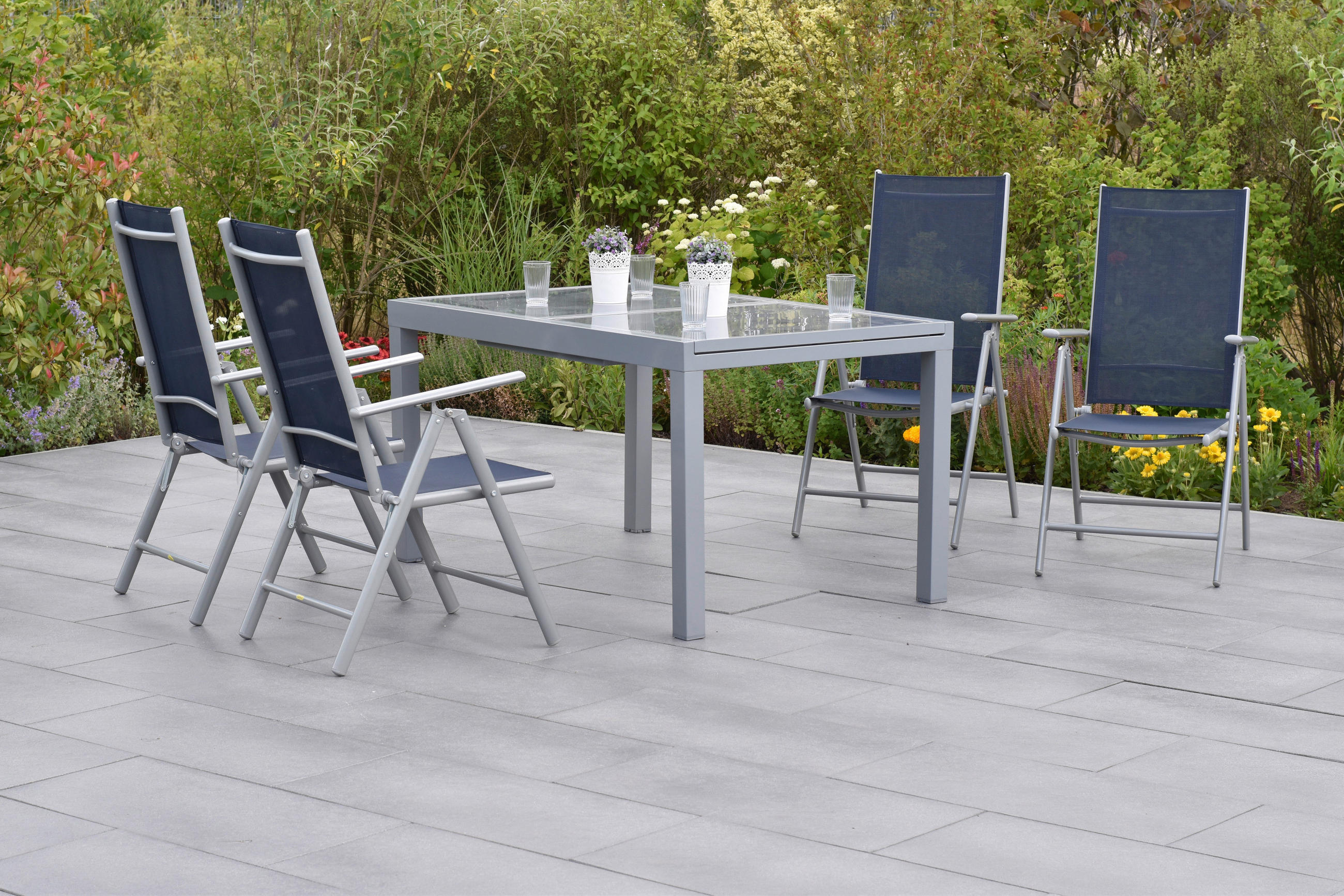 GARTENSET Aluminium - Blau/Silberfarben, MODERN, Textil/Metall - Gardenson