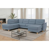 WOHNLANDSCHAFT PALMERA E in Echtleder Graublau  - Graublau/Eichefarben, Basics, Leder/Holz (212/308/163cm) - Sit & More