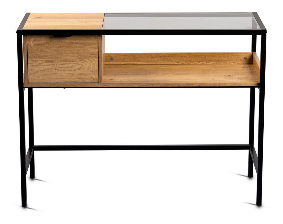 KONSOLENTISCH in Metall, Glas, Holzwerkstoff 100/40/75 cm    - Eichefarben/Schwarz, Basics, Glas/Holzwerkstoff (100/40/75cm) - Xora