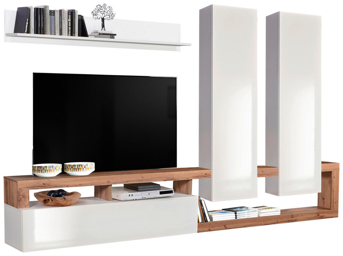 MOBILIER ÎNCASTRAT ÎN PERETE in stejar Wotan, alb lucios intens  - stejar Sonoma/grafit, Basics, material pe bază de lemn (277/173/35cm) - Ti'me