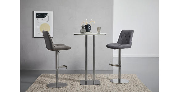 BARHOCKER Mikrofaser Schwarz, Edelstahlfarben Edelstahl Sitzfläche 360° drehbar, automatische Rückholfunktion, Stoffauswahl, mit Griff - Edelstahlfarben/Schwarz, Design, Textil/Metall (44/86-110,5/54,5cm) - Novel