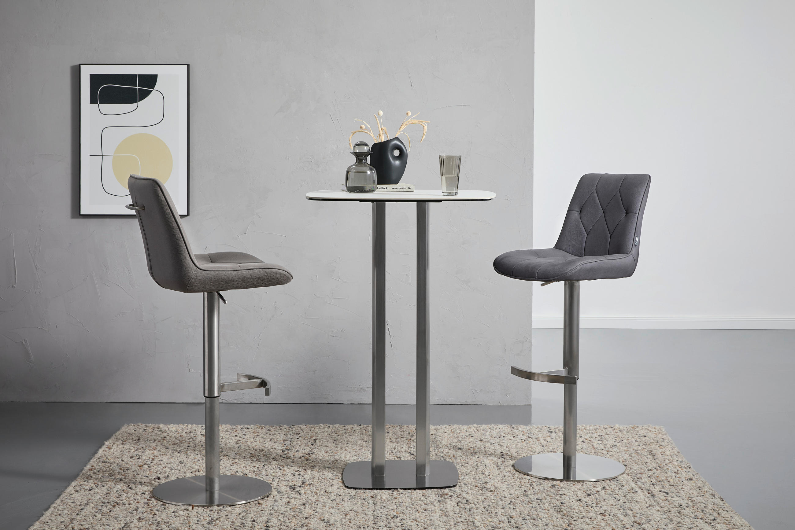 BARHOCKER Mikrofaser Schwarz, Edelstahlfarben Edelstahl Sitzfläche 360° drehbar, automatische Rückholfunktion, Stoffauswahl, mit Griff  - Edelstahlfarben/Schwarz, Design, Textil/Metall (44/86-110,5/54,5cm) - Novel
