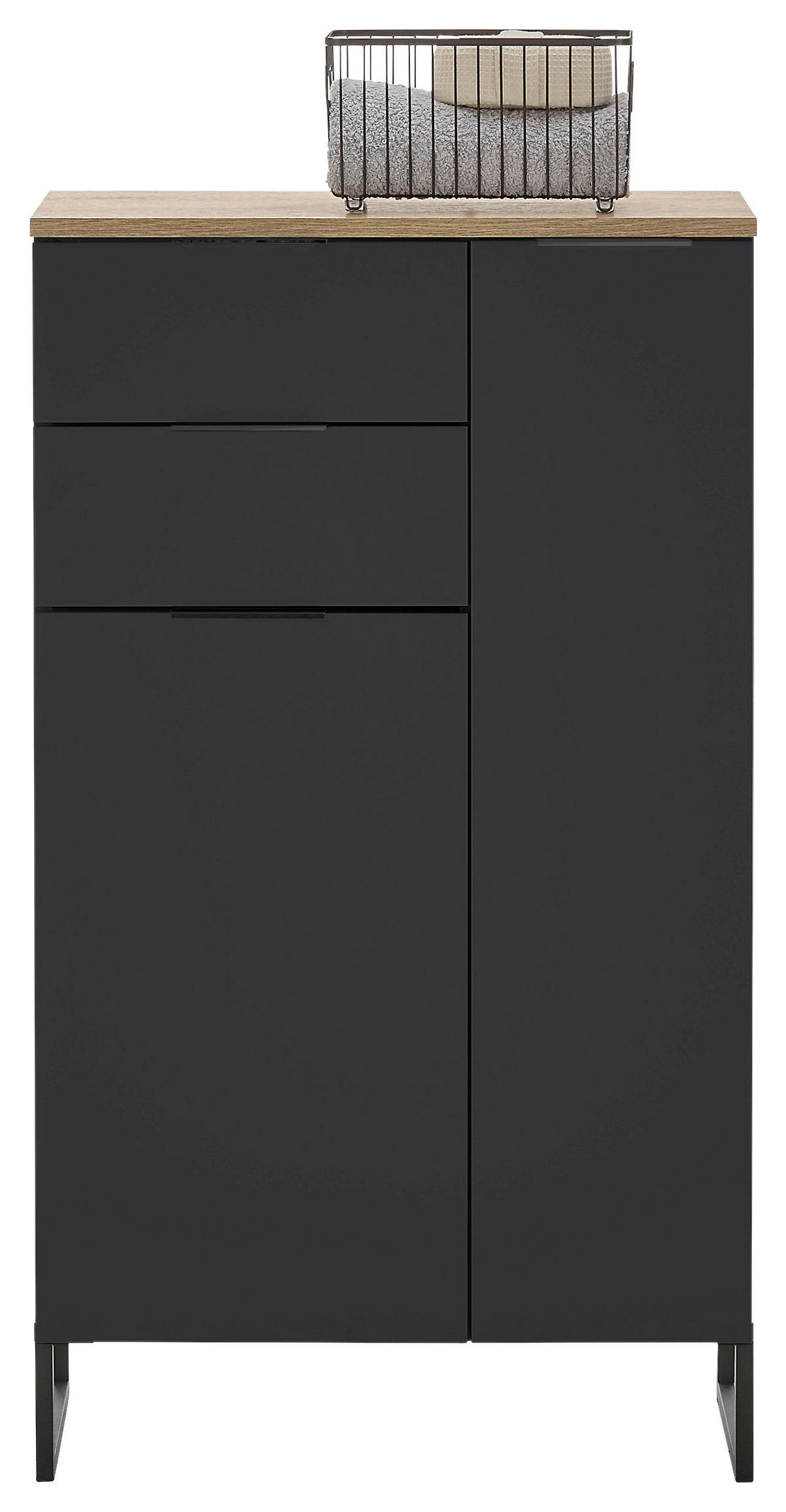 MIDISCHRANK 60/106/32 cm  - Eichefarben/Schwarz, KONVENTIONELL, Holzwerkstoff/Metall (60/106/32cm) - home24