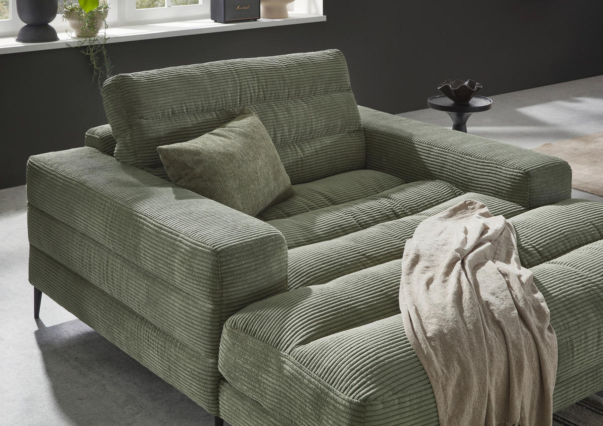 RÉCAMIERE Grün Cord  inkl. Rücken echt  - Schwarz/Grün, Design, Textil/Metall (150/83/177cm) - Dieter Knoll