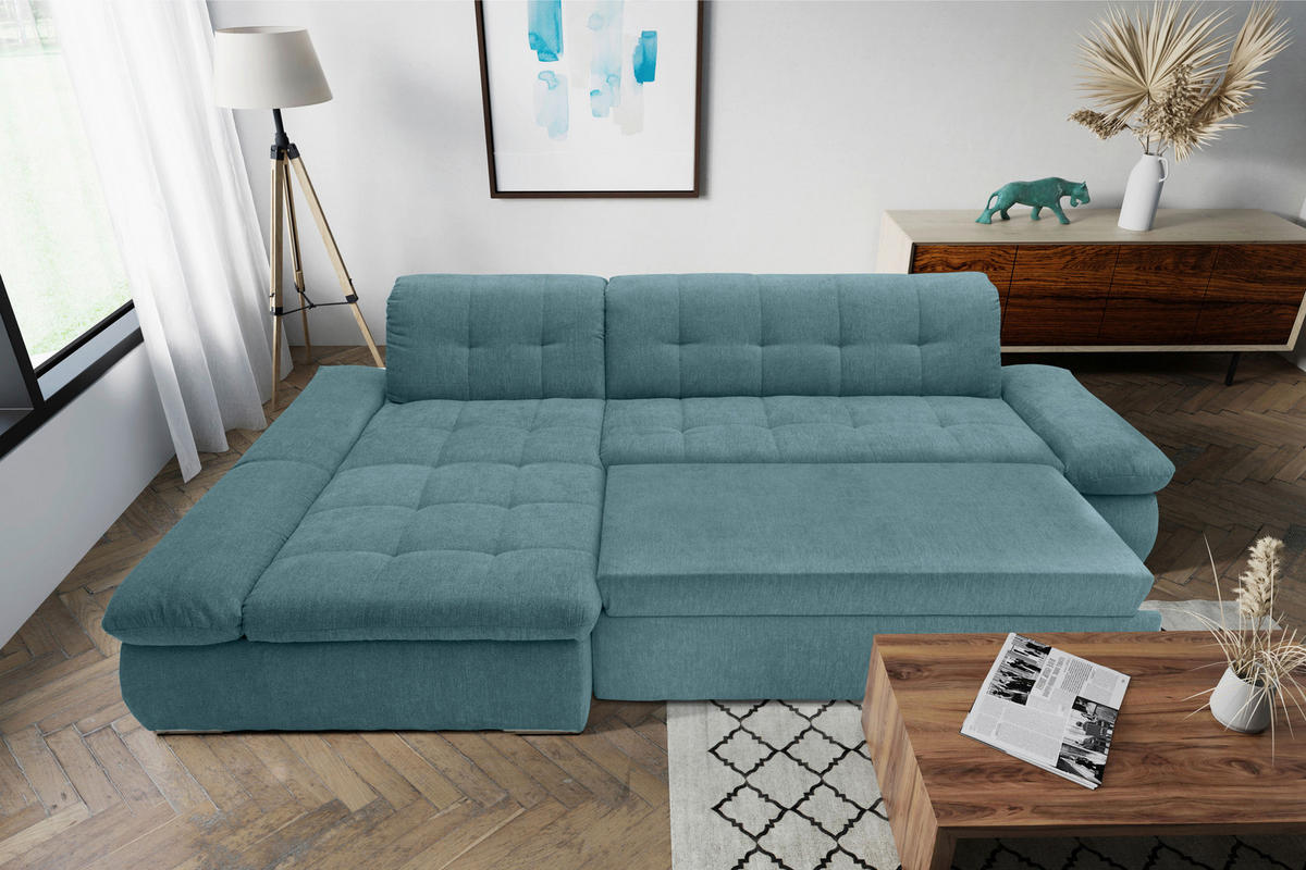 ECKSOFA in Mikrofaser Petrol  172/300 cm  - Chromfarben/Petrol, KONVENTIONELL, Textil/Metall (172/300cm) - MID.YOU