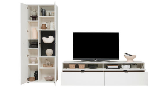 WOHNWAND  in Weiß  303/206/45 cm  - Schwarz/Weiß, Design, Glas/Keramik (303/206/45cm) - Dieter Knoll