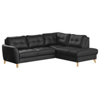 ECKSOFA in Lederlook Echtleder Schwarz  - Buchefarben/Schwarz, Design, Leder/Holz (236/190cm) - Livetastic