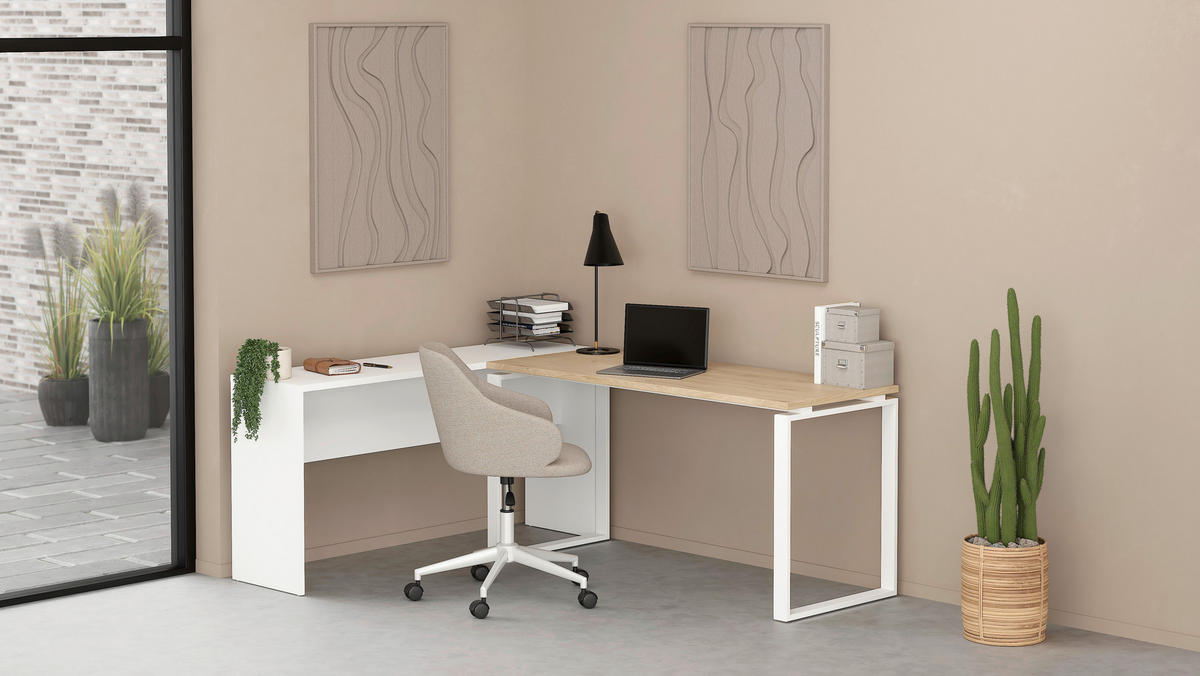 SCHREIBTISCHKOMBINATION Weiß, Eichefarben  - Eichefarben/Weiß, MODERN, Holzwerkstoff (160/100/75,6cm) - MID.YOU