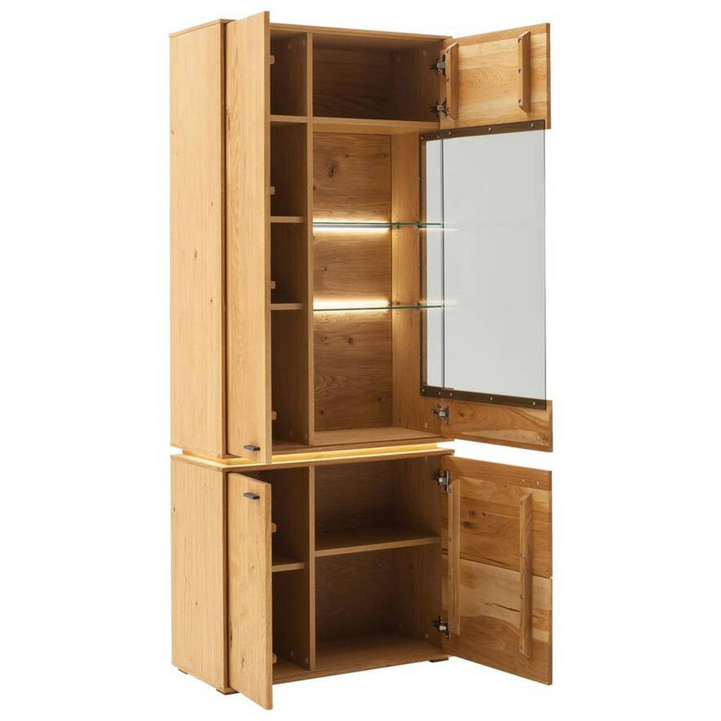 Thumbnail - Mid.you Vitrine, Wildeiche, Metall, Wildeiche, furniert, massiv, 10 Fächer, 83x202x38 cm, Made in EU, Wohnzimmer, Wohnwä...