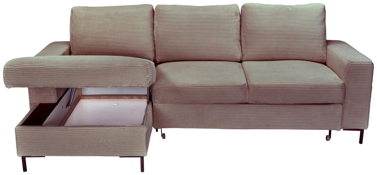 ECKSOFA Taupe Cord  - Taupe/Schwarz, KONVENTIONELL, Textil/Metall (150/240cm) - Carryhome