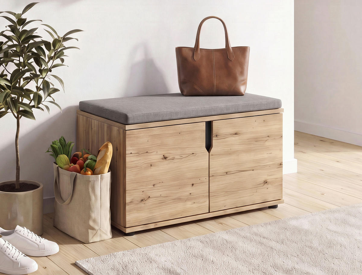 GARDEROBENBANK - Anthrazit/Schwarz, Design, Kunststoff/Textil (80/44/37cm) - MID.YOU