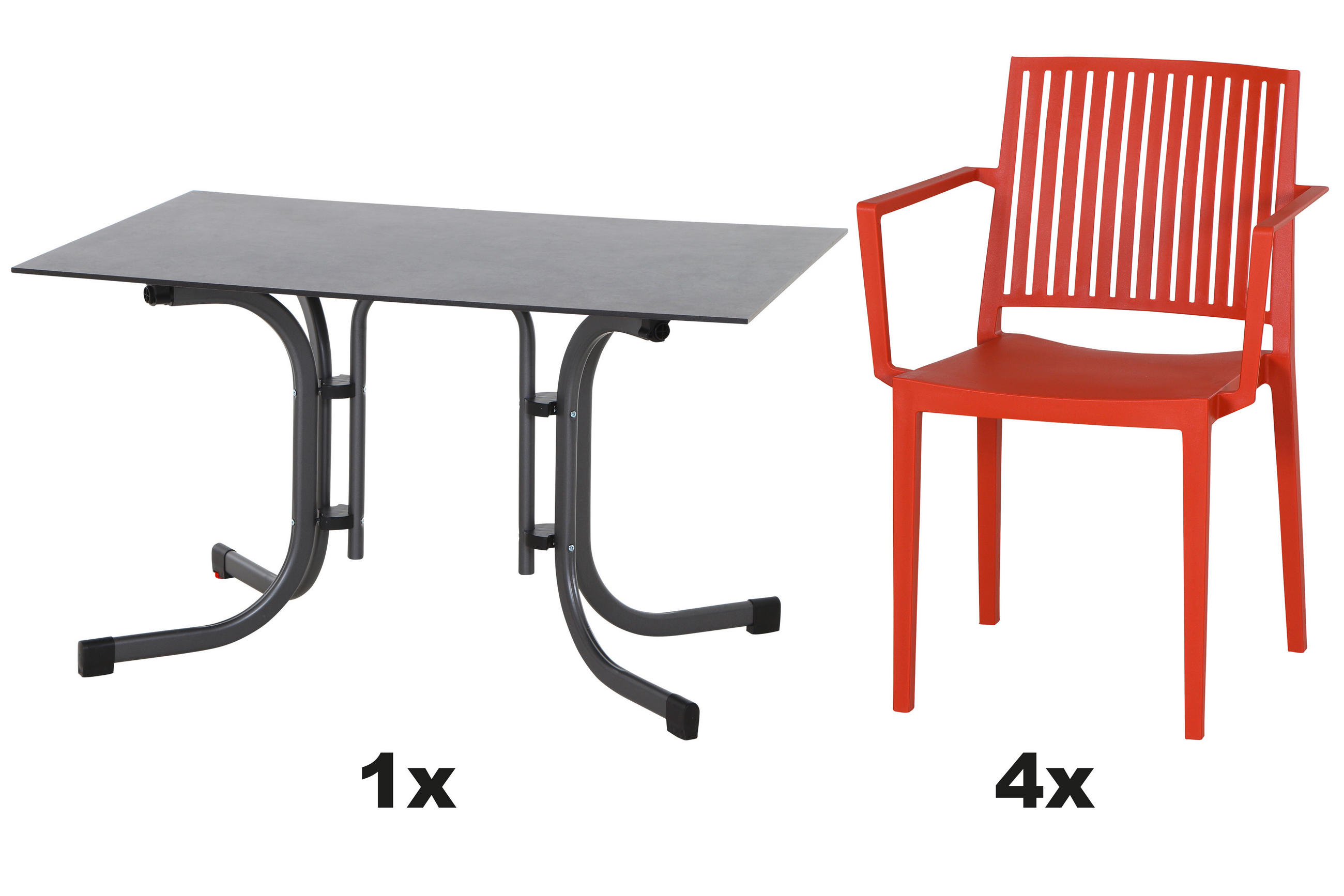 GARTENGARNITUR 5-teilig Stahl  - Anthrazit/Rot, Basics, Kunststoff/Metall (80/80/120cm) - Siena Garden
