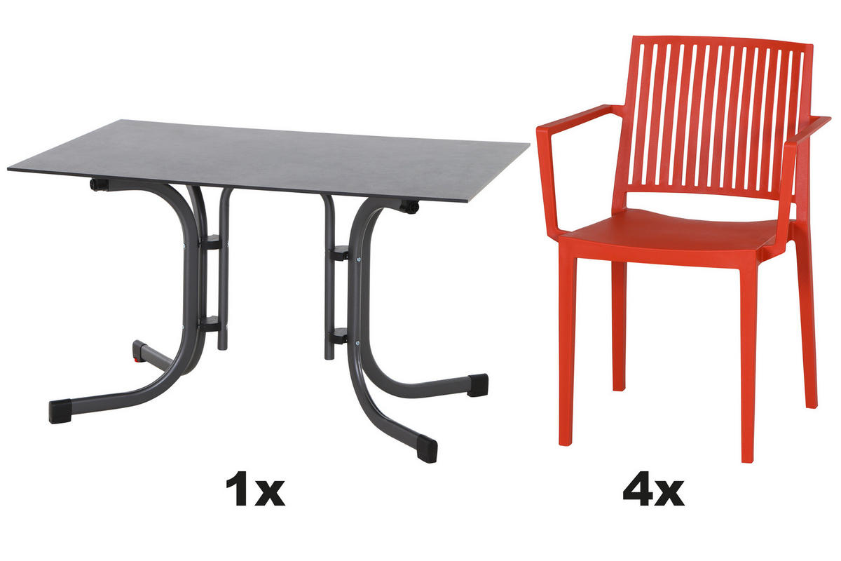 GARTENGARNITUR 5-teilig Stahl  - Anthrazit/Rot, Basics, Kunststoff/Metall (80/80/120cm) - Siena Garden