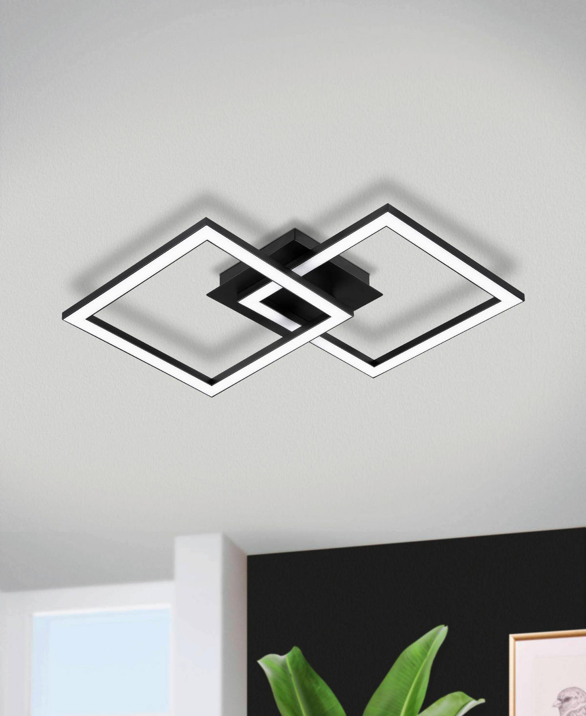 DECKENLEUCHTE 47/29,5/5,5 cm   - Schwarz/Weiß, Basics, Kunststoff/Metall (47/29,5/5,5cm) - Eglo