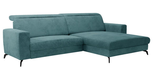 ECKSOFA inkl. Funktion Pastellblau Cord  - Pastellblau/Schwarz, KONVENTIONELL, Textil/Metall (290/178cm) - Cantus