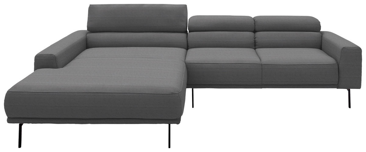 ECKSOFA Cord Dunkelgrau  - Dunkelgrau/Schwarz, Design, Textil/Metall (215-217/293cm) - Schöner Wohnen