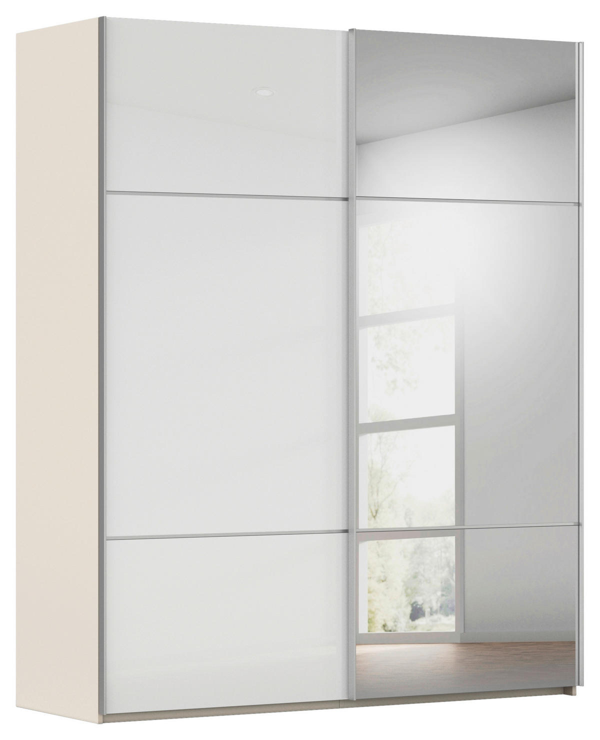 SCHWEBETÜRENSCHRANK  in Weiß, Champagner  - Champagner/Alufarben, KONVENTIONELL, Glas/Holzwerkstoff (201/223/68cm) - Novel