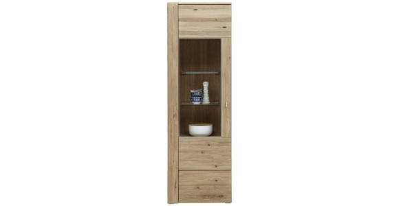 VITRINE  in furniert, massiv Eiche Eichefarben - Eichefarben/Alufarben, KONVENTIONELL, Glas/Holz (65/205/38cm) - Voleo