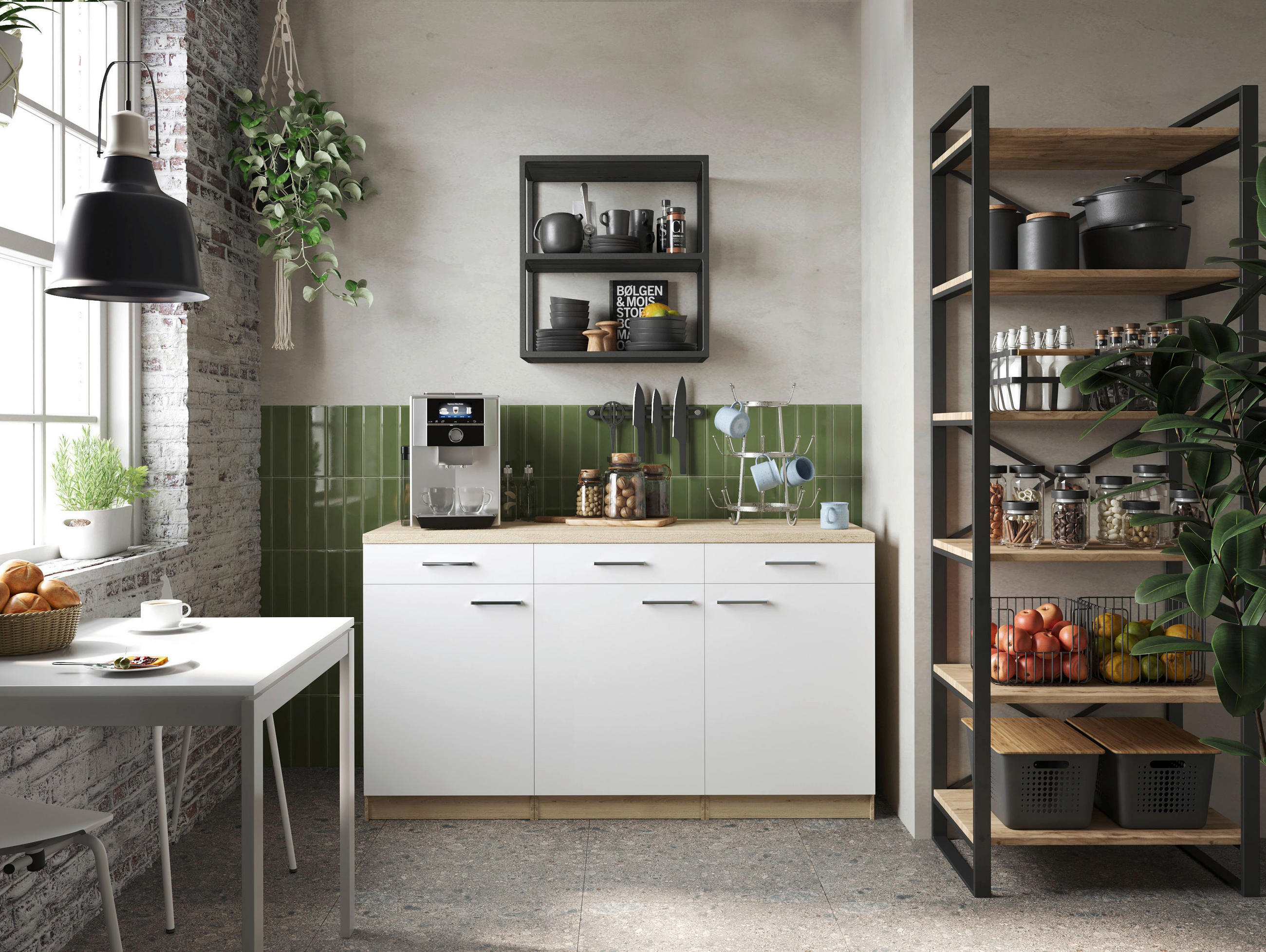 BÄNKSKÅP 150/85/60 cm i vit, ekfärgad - vit/silver, Basics, metall/trämaterial (150/85/60cm) - Respekta