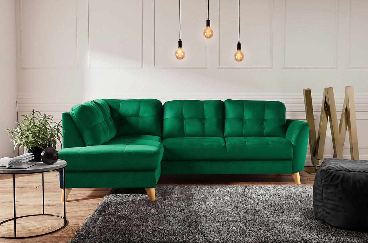 ECKSOFA Dunkelgrün Samt  - Dunkelgrün/Buchefarben, Design, Holz/Textil (190/236cm) - Livetastic