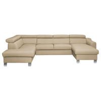 WOHNLANDSCHAFT in Lederlook Echtleder Beige  - Chromfarben/Beige, Design, Leder/Textil (208/315/175cm) - Livetastic