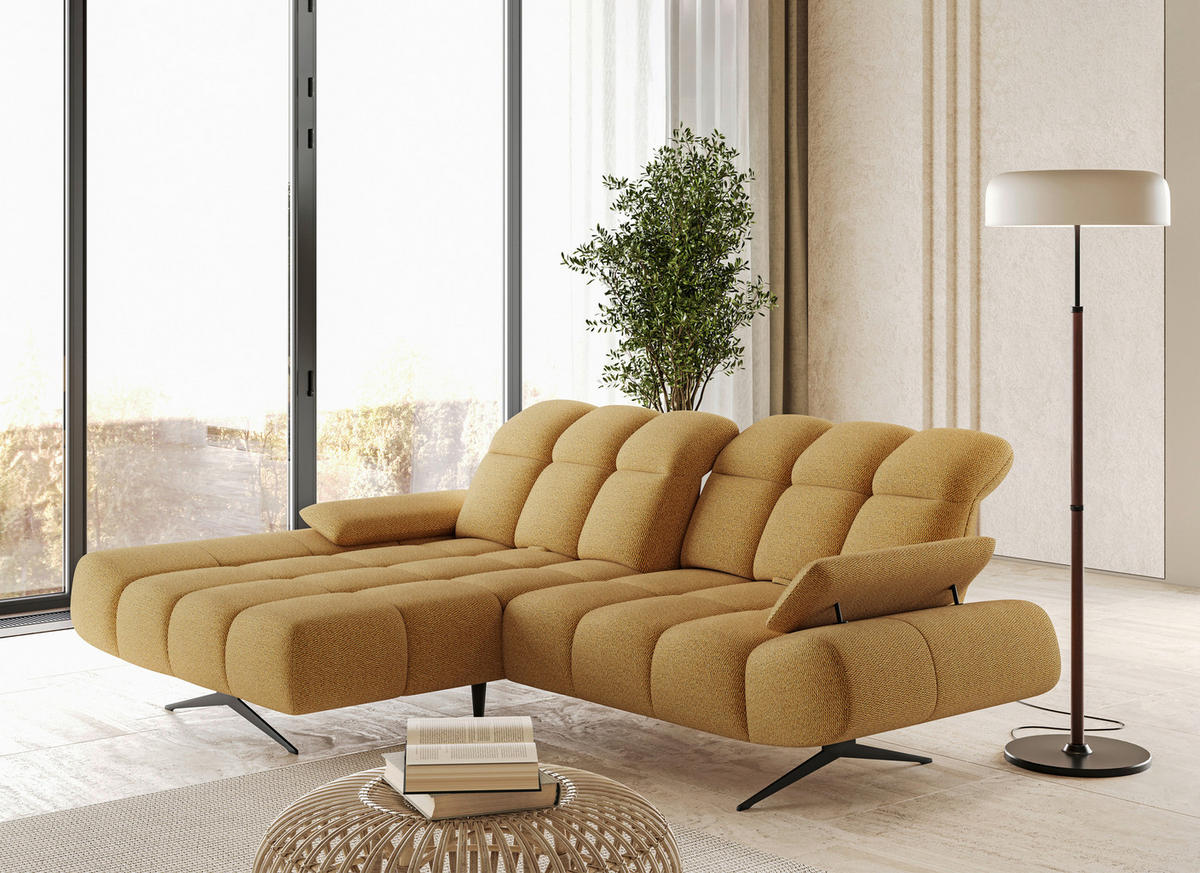 ECKSOFA Honig, Senfgelb Webstoff Armteilverstellung  - Senfgelb/Schwarz, Design, Textil/Metall (172/286cm) - Welnova