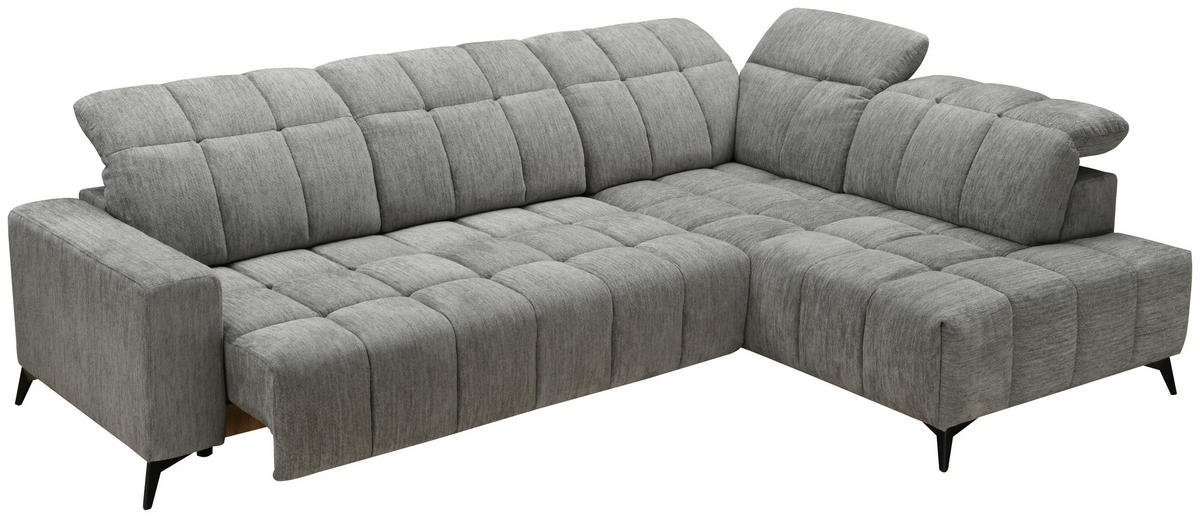 ECKSOFA inkl. Funktionen Dunkelgrau Chenille  - Dunkelgrau/Schwarz, Design, Textil/Metall (293/214cm) - Xora