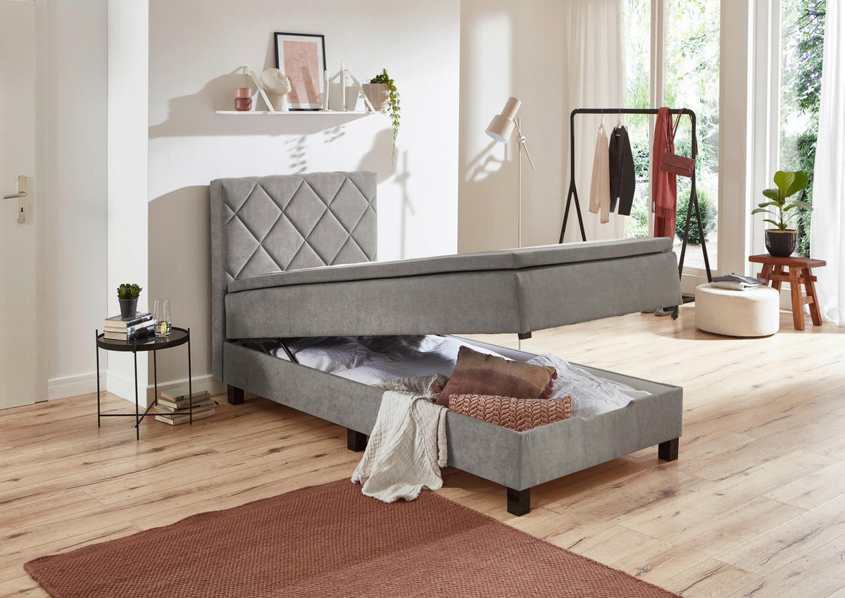 BOXSPRINGBETT 100/200 cm  in Grau  - Schwarz/Grau, KONVENTIONELL, Kunststoff/Textil (100/200cm) - Boxxx