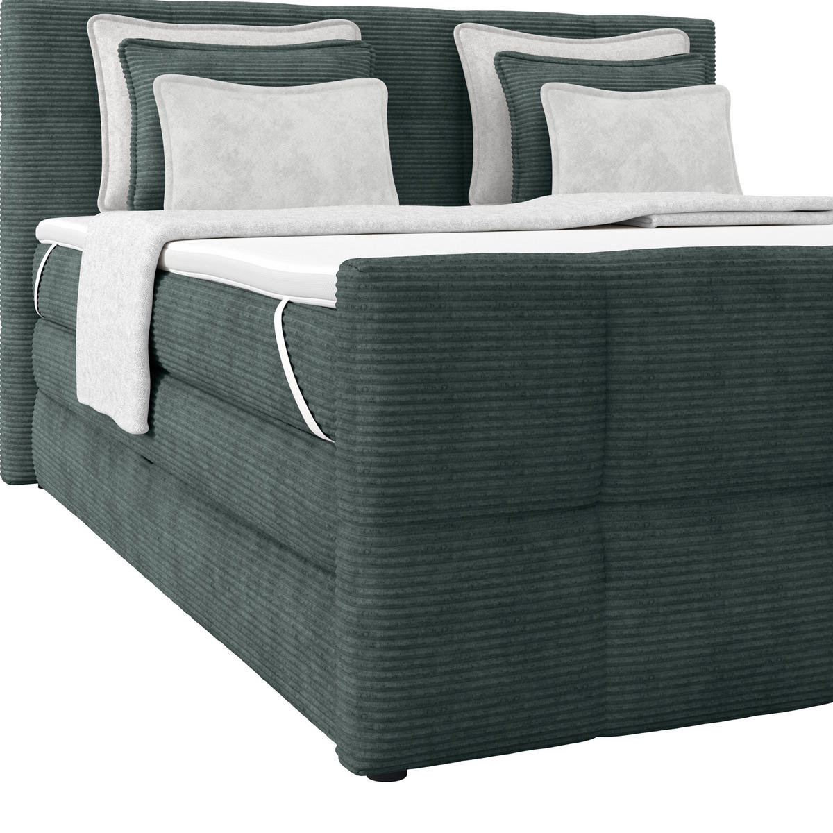 BOXSPRINGBETT 160/200 cm,  in Blaugrau, gepolstertes Kopfteil, Bettkasten, Topper, Matratzen, H4 + H4 = sehr fest  - Blaugrau, KONVENTIONELL, Holz/Holzwerkstoff (160/200cm)