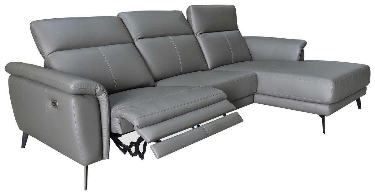 ECKSOFA Grau Echtleder  - Schwarz/Grau, MODERN, Leder/Holz (276/174cm) - Livetastic