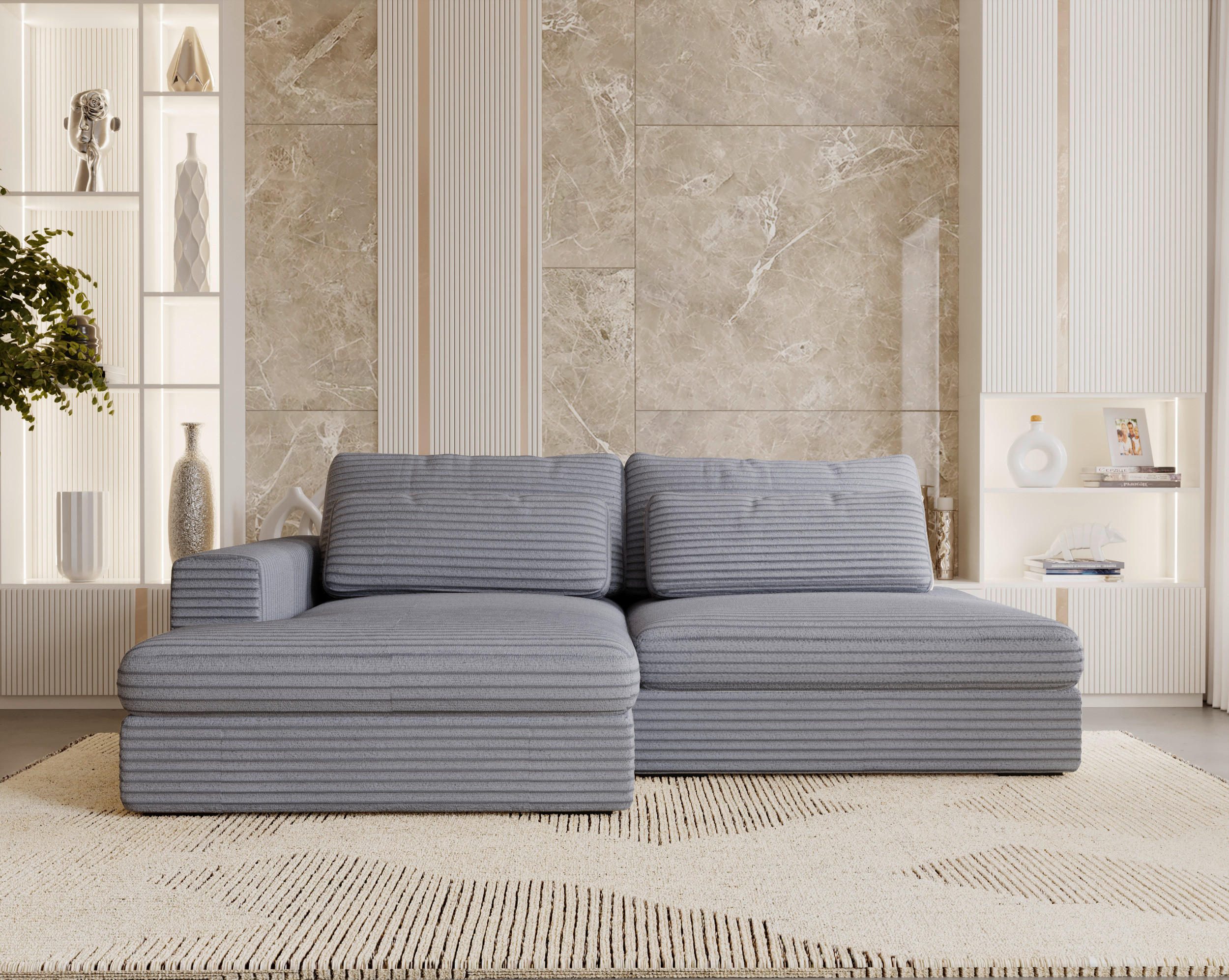 ECKSOFA in Cord Blaugrau  - Blaugrau/Schwarz, Design, Kunststoff/Textil (158/223cm) - Lomoco