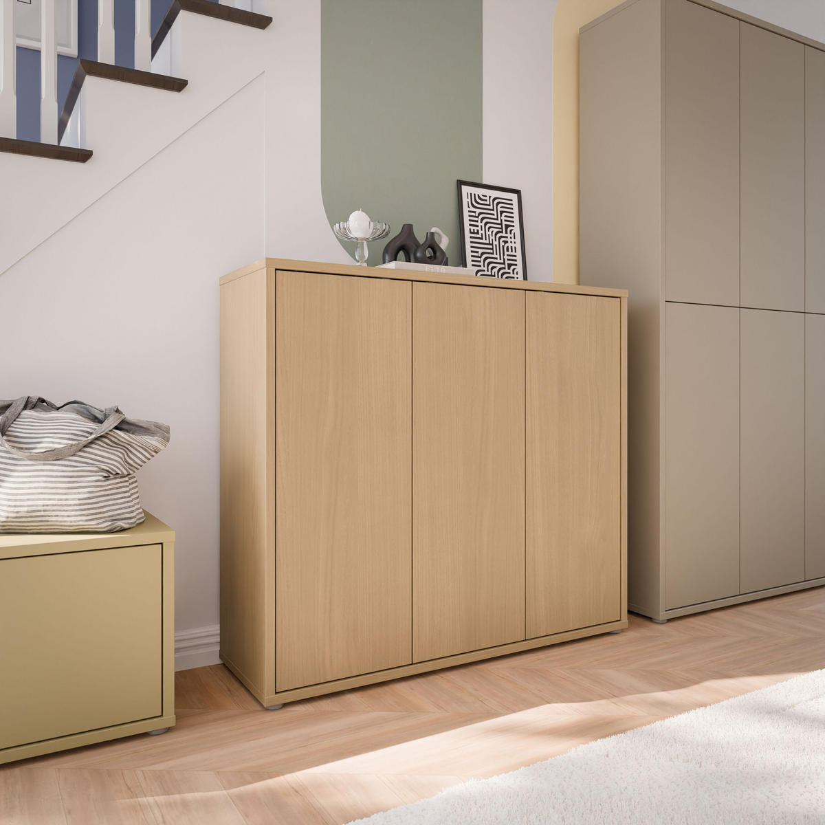 SCHUHSCHRANK Eichefarben  - Eichefarben/Grau, MODERN, Holzwerkstoff/Kunststoff (109,2/99,1/34,9cm) - Carryhome