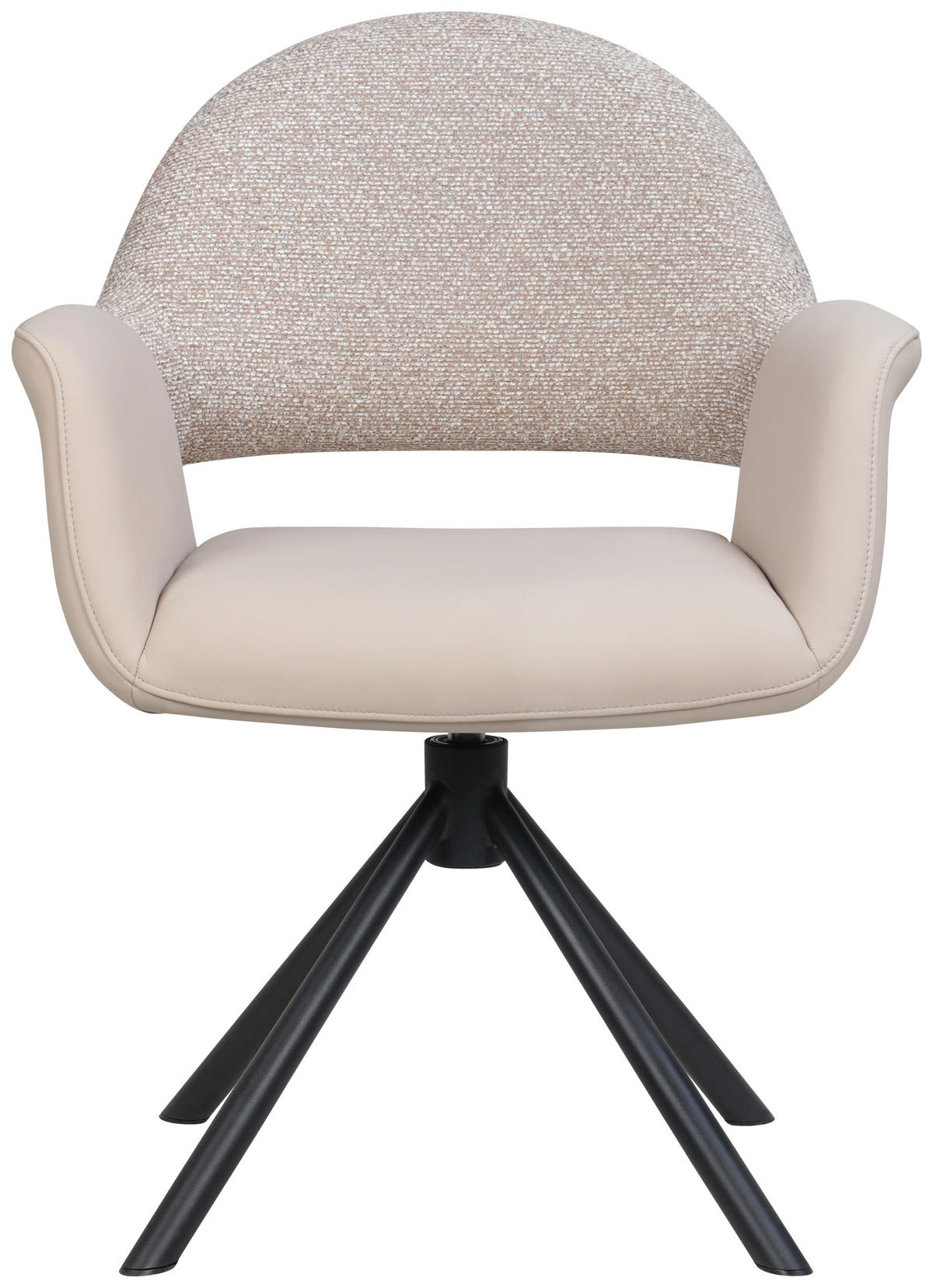 ARMLEHNSTUHL  Sitzfläche 360° drehbar, inklusive Armlehnen, automatische Rückholfunktion Webstoff Echtleder  - Beige/Schwarz, Design, Leder/Textil (62,5/86/64cm) - Novel
