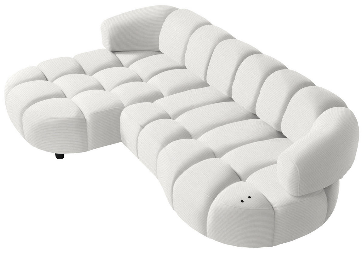 ECKSOFA in Cord, Velours Weiß  183/284 cm  - Schwarz/Weiß, Design, Holz/Textil (183/284cm) - Welnova