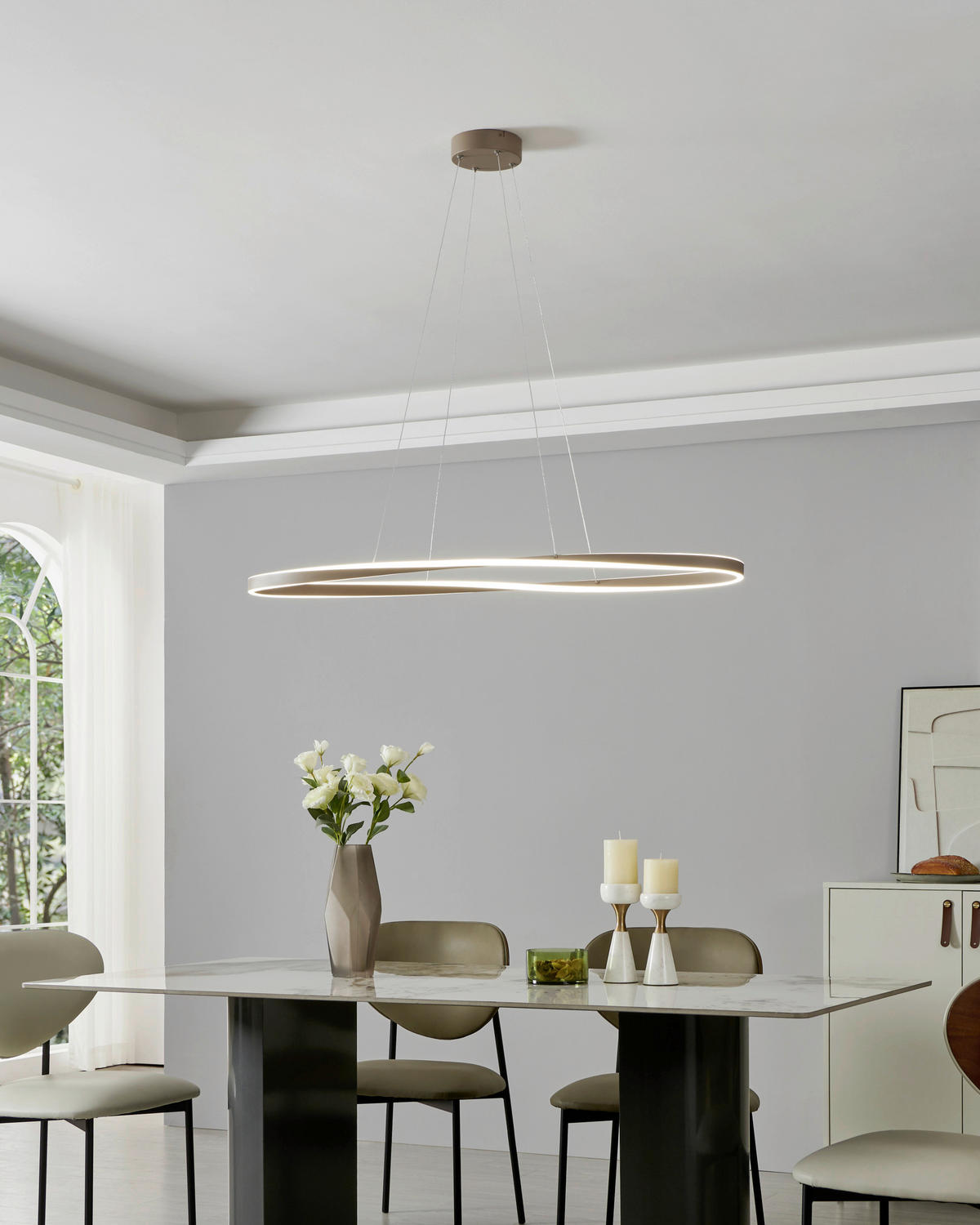 LED-HÄNGELEUCHTE 111/38/120 cm  - Sandfarben/Weiß, Design, Kunststoff/Metall (111/38/120cm) - Eglo