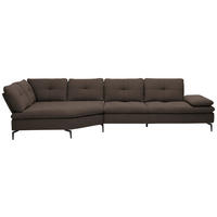 ECKSOFA in Flachgewebe Dunkelbraun  - Dunkelbraun/Schwarz, Design, Textil/Metall (157/344cm) - Chilliano