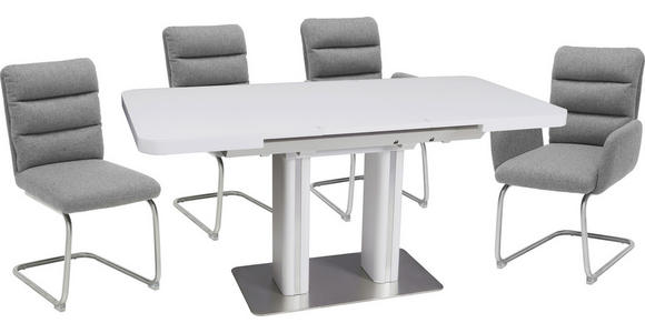 ESSTISCH in Metall, Glas, Holzwerkstoff 120-160/80/76 cm  - Edelstahlfarben/Weiß, Design, Glas/Holzwerkstoff (120-160/80/76cm) - Hom`in