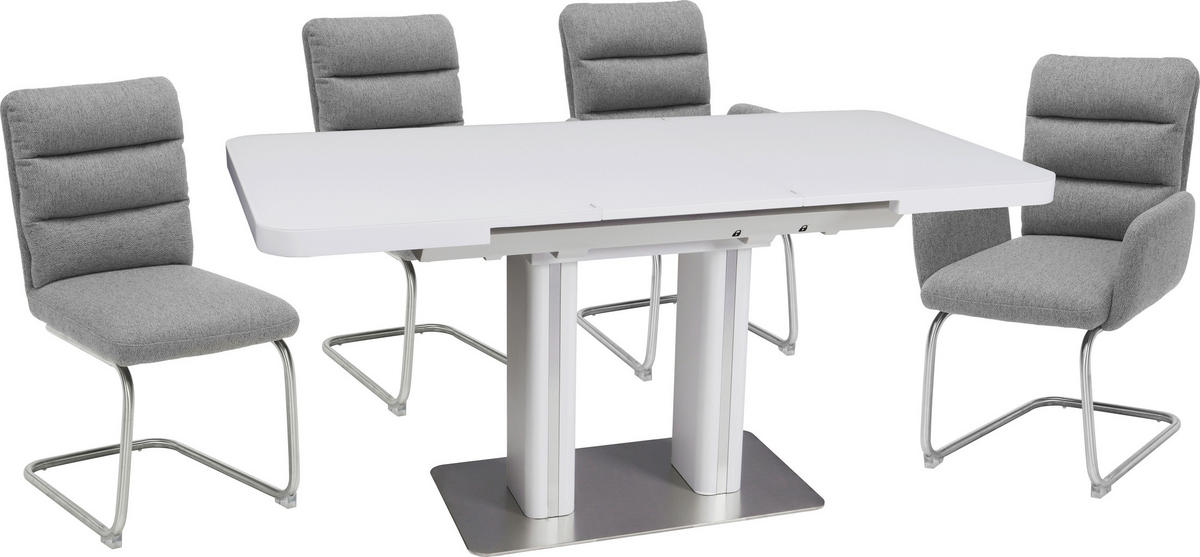 MATBORD vit, stålfärgad rektangulär  utdragbar  - vit/stålfärgad, Design, metall/trämaterial (120-160/80/76cm) - Hom`in