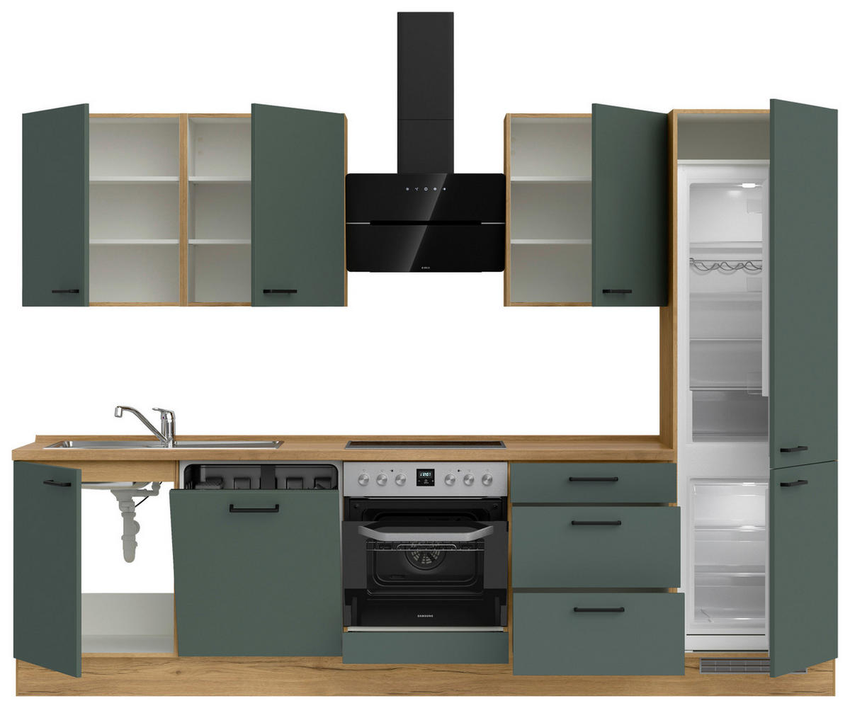 KÜCHENBLOCK Easytouch 300 cm  in Eichefarben, Dunkelgrün  - Dunkelgrün/Eichefarben, MODERN, Holzwerkstoff/Metall (300cm) - Nobilia