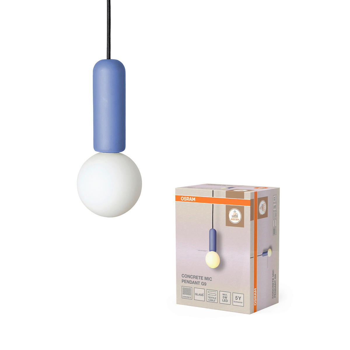 HÄNGELEUCHTE 10/120 cm  - Blau, Basics, Stein (10/120cm) - Osram