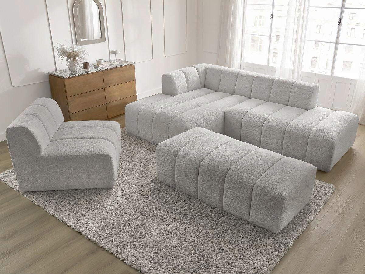ECKSOFA Ottomane links  ANNECY Hellgrau Bouclé  - Hellgrau/Schwarz, MODERN, Kunststoff/Textil (170/262cm)