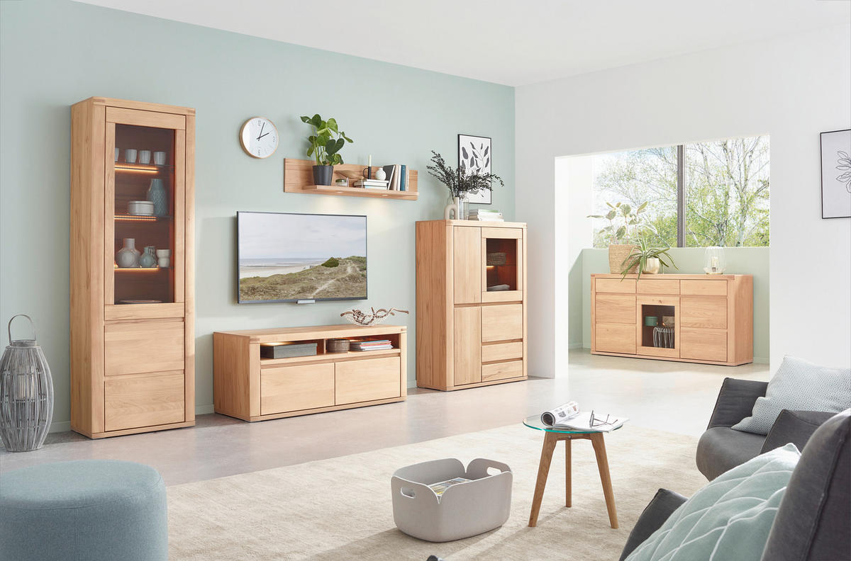 VITRINE Kernbuche  66,4/203,6/37,7 cm  - Kernbuche/Grau, Konventionell, Glas/Holz (66,4/203,6/37,7cm) - Voleo