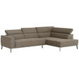 ECKSOFA Graubraun Feincord  - Graubraun/Schwarz, Design, Textil/Metall (280/205cm) - Xora