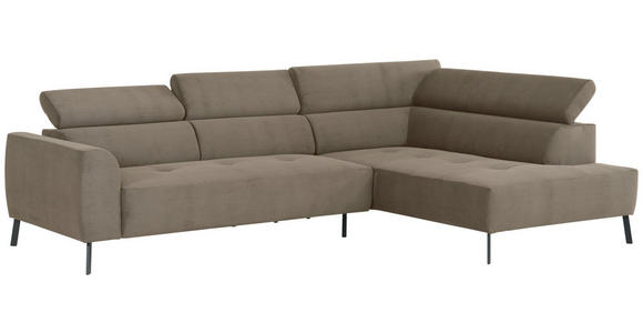 ECKSOFA Graubraun Feincord - Graubraun/Schwarz, Design, Textil/Metall (280/205cm) - Xora