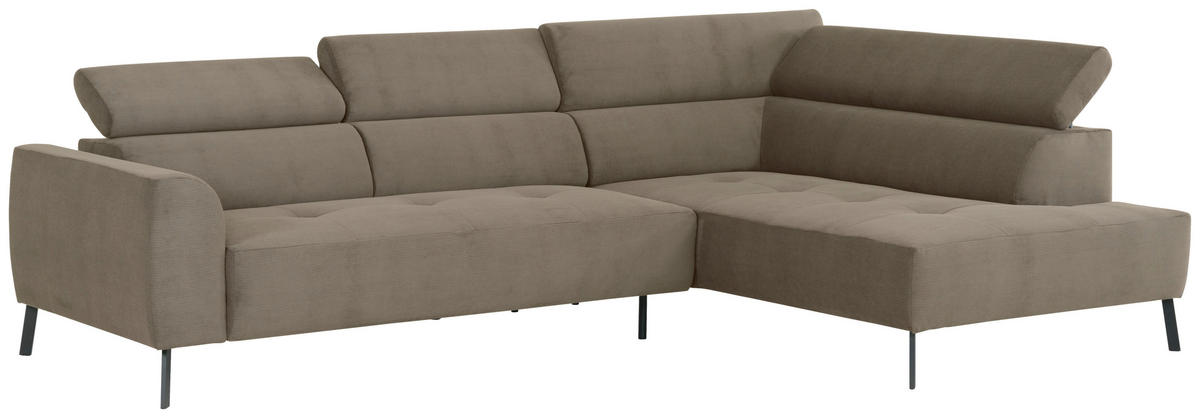 ECKSOFA in Feincord Graubraun  280/205 cm  - Graubraun/Schwarz, Design, Textil/Metall (280/205cm) - Xora